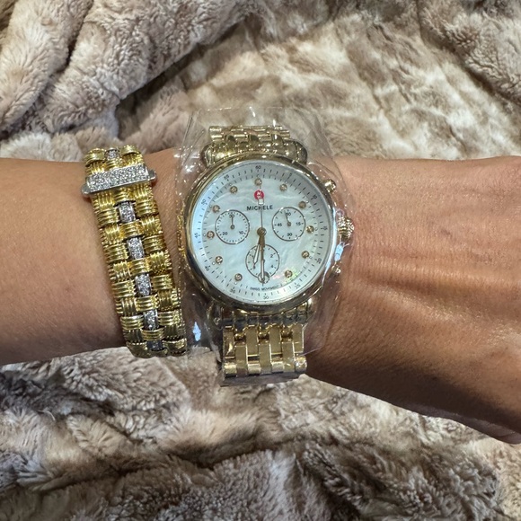 $2999 NEW MICHELE CSX-36 Gold-Tone Diamond Chronograph Watch | Swiss Quartz - Picture 4 of 8